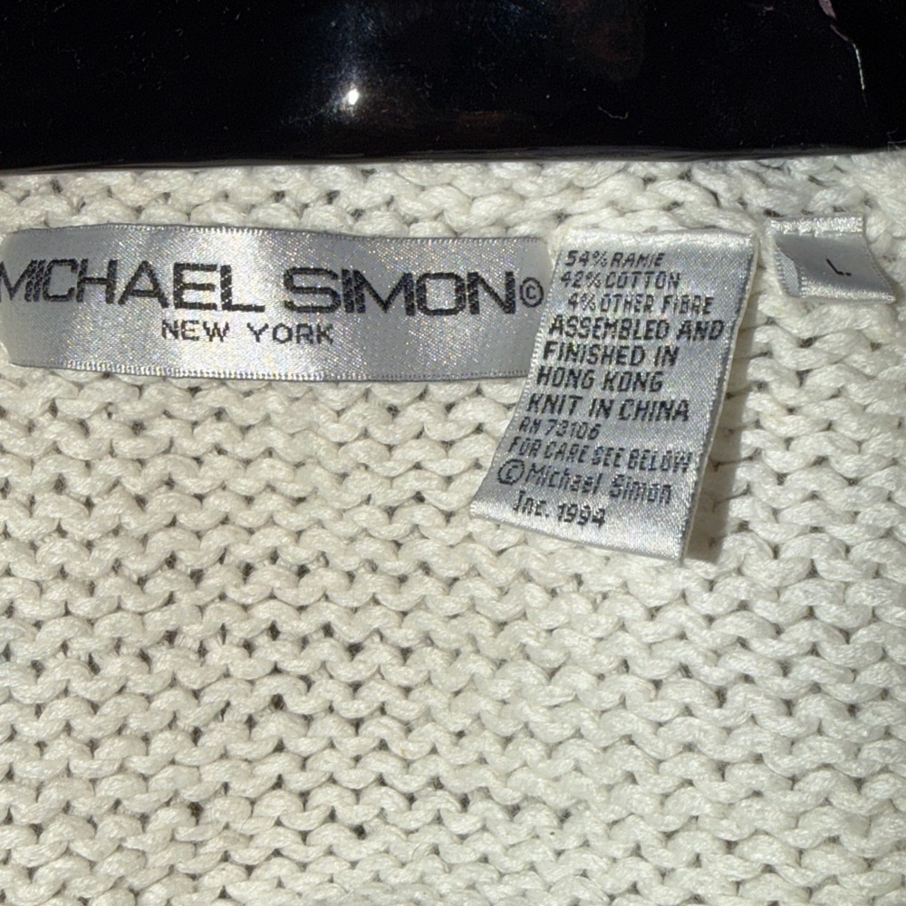 Vintage Cardigan Jacket Michael Simon New York Plaid Knit White and Black Size L - Picture 9 of 9
